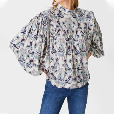 China Breathable Trendy Women Spring Apparel 2022 Vintage Ladies Sleeve Long Shirts Floral Blouses Woman for sale