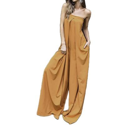 China 2022 New Arrival Breathable Sexy Tube Top Loose Solid Color Overalls Pants Rompers Long One Piece Overalls For Women for sale