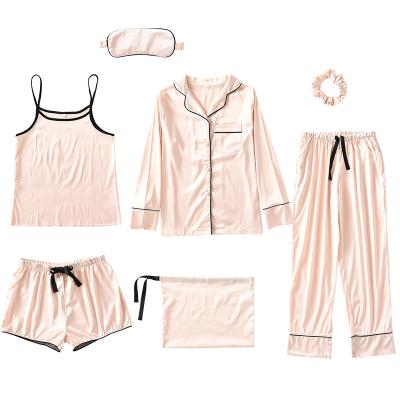 China 2022 New Trend QUICK DRY Women Spring And Sleeve Autumn Sleepwear Women Long Seven Piece Suit Pajamas for sale