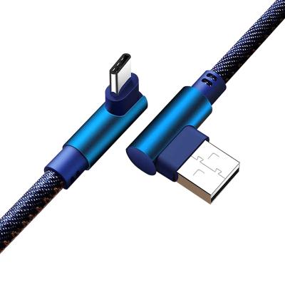 China Mobile Phone Right Angle Type-C USB Cable 90 Degree USB C Cable Double Elbow Denim Lattice Quick Charge Fast Cable For Mobile Phone for sale