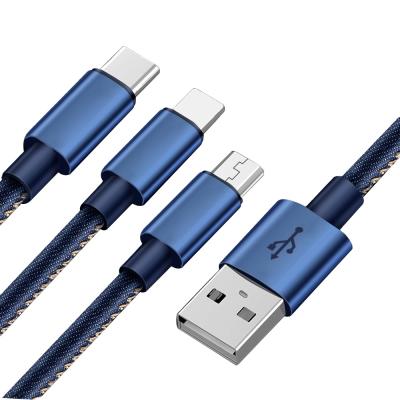 China Mobile Phone PUJIMAX Micro 8 Pin Type-C 3-in-1 Charging Cable With Jeans Braided Data USB Cables for sale