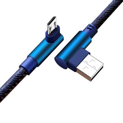 China Top Selling 90 Degree Mobile Phone Micro Fast Charging Data Cable Denim Android USB Charging Line for sale