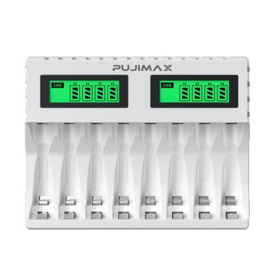 China Universal Ni-mh/Ni-cd Battery PUJIMAX LCD Display 8 Slots AA Battery Portable Charger AAA Ni-MH/Ni-Cd Rechargeable Batteries for sale