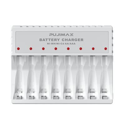 China Ni-mh/Ni-cd battery PUJIMAX universal 8 slots 2A 3A battery charger with LED light for Ni-MH/Ni-Cd AA AAA rechargeable batteries. for sale