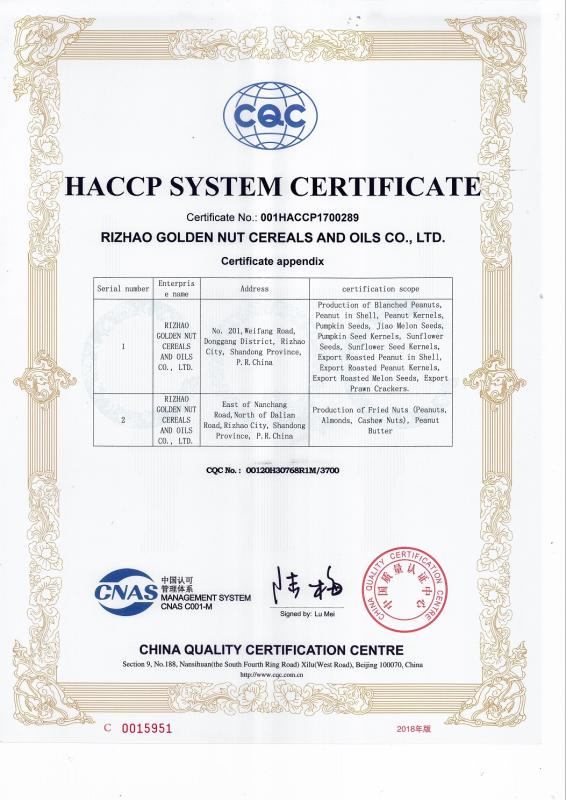 HACCP - Rizhao Golden Nut Trade Co., Ltd.