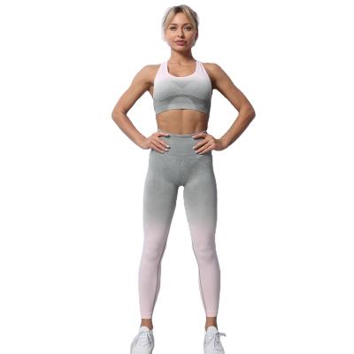 China 2022 New Breathable Gym Wear Seamless Yoga Set Active Women's Leggings Bra Gradient Ombre Seamless Set Sets for sale