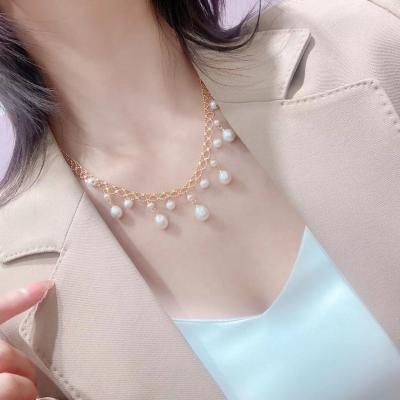 China Romantic natural freshwater pearl jewelry the most classic craft is lace, pearl, tassel necklace lace and natural pearl are intertwine for sale