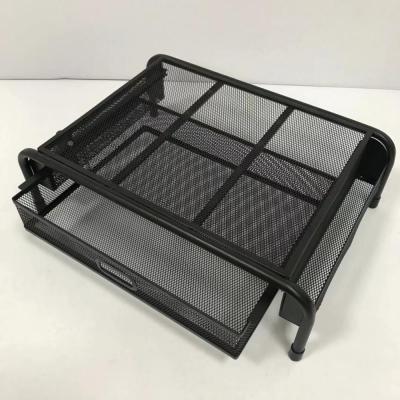 China Modern Style Monitor Stand Riser , Mesh Metal Printer Stand Holder With Pull Out Storage Drawer for sale