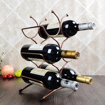 China Sustainable Countertop Wine Rack , 3-Tier Kitchen Space Saving Metal Wine Storage Table Rack for sale