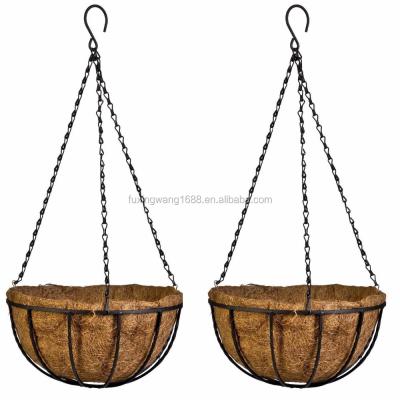 China Metal Mecai Hanging Basket Planter With Chains Garden Plant Pot Hanging Flower Planters for sale