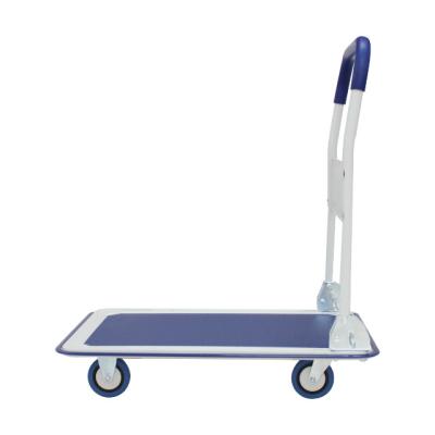 China Tools Factory Price Blue Foldable Handle Trolley Plastic Factory Warehouse Platform Trolley for sale