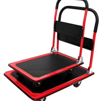 China Tools Factory Price Red Foldable Handle Trolley Factory Warehouse Plastic Platform Trolley for sale