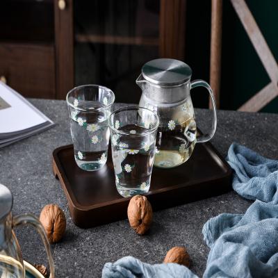 China 2021 New Design Viable Transparent Clear Glass Cup Pot With Cup Sets Teapot With Erector And Handle With Water Cup And Water Bottle for sale