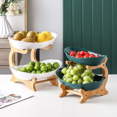 China Procelain Multi-Layer European Style Pottery Nut Snacks Storage Racks And Fruit Dry Rack Two-layer Fruit Tray for sale