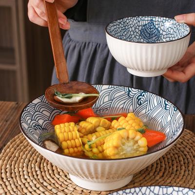 China Viable Round Ceramic Noodle Bowl Japanese Style Decorative Ceramic Fruit Bowl Large 8 Inch for sale