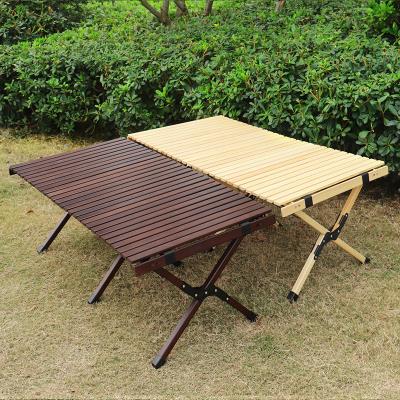 China Durable Portable Solid Beech Wood Camping Picnic Table Roll Up Outdoor Wood Dining Table Camping Table for sale