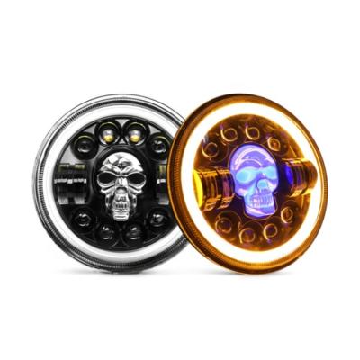 China With Popular Angel Eyes Skull Design RGB Hi Lo Beam DRL 7inch LED Headlight For JEEP JK JL Motorcycle Headlights Led for sale