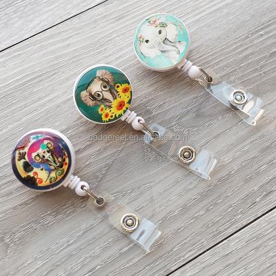 China Crystal Retractable Elephant Stand Desk Stick Reel For Office Worker Doctor Nurse Badge Reel Pull ID Card for sale