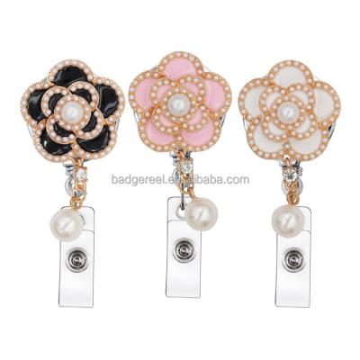 China Hot Selling Flower Bead Reel Badge Reel Reel Flower Bead Retractable Key Chain Card Student Nurse Doctor ID Card Holder Yoyo Badge Reel JBK-13B for sale