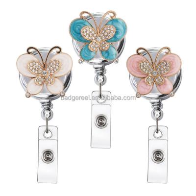 China Custom Logo Yoyo Badge Reel Holder Reel Holder Rhinestone Butterflies Badge Reel Badge Retractable ID Card Yoyo Doctor Nurse Student ID Card JBK-02B for sale