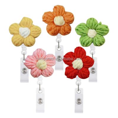 China Office Yarn Wool Flower With Retractable Doctor Teacher Retractable Nurse Badge Reel Badge Reel ID Holder for sale