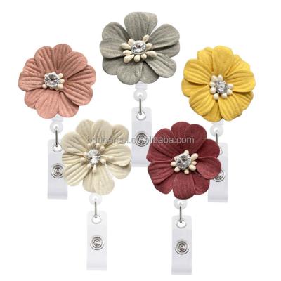 China Office Amazon Cloth Hot Selling Flower With Pearl Office Nurse Teacher Identification Holder Badge Reels for sale