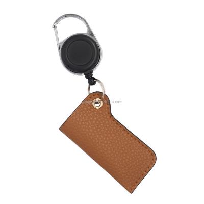 China Desktop Carabiner Retractable ID Card Badge Holder with Leather Lighter. leash keychain badge reel yo-yo badge reel for sale