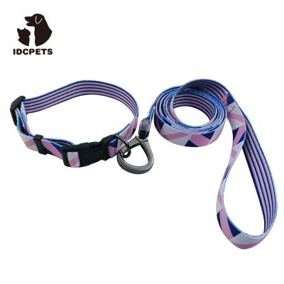 China Custom Padded Dot Printed Adjustable Nylon Pet Dog Collar and Leash with Bell for sale