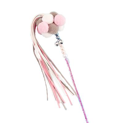 China Stocked Cat Wand Interactive Cat Teaser Toy with Colorful Ball Elastic String and Sturdy Rod Pet Cat Teaser Wand for sale