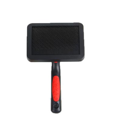 China Soft Stocked Stainless Steel Grooming Brush Slicker Brush with Rubber Handle and Hook Pet Slicker Brush for sale