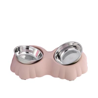 China Viable Double Dog Cat Bowls Double Premium Stainless Steel Pet Bowls With Cute Modeling Pet Food Water Feeder for sale