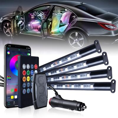 China For All Cars APP Wireless Remote Control Car Underglow LED Lights 4PCS 48LEDs RGB Colors Car Interior Strip Lights for sale