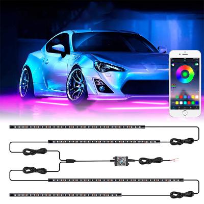 China For All Cars APP Control LED Underglow Car Lights Exterior RGB Colors Car LED Underbody Strip Lights for sale