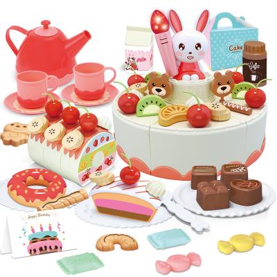 China eco-friendly & BPA Free Kids Birthday Cake Toy 85pcs Pretend Play Kids Tea Party Set Kitchen Toy With Light And Music for sale