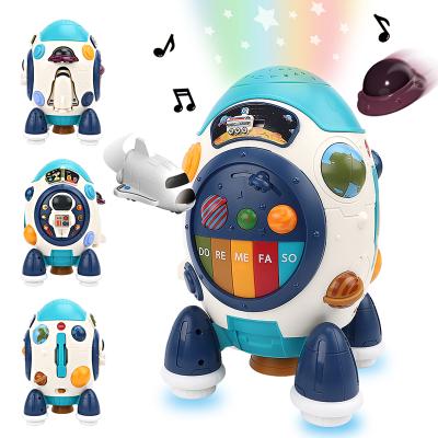 China Rocket Baby Musical Toy Activity Space Center Multifunctional 6 in 1 Educational Study Toy with Hand Drum Piano Light Projector for sale