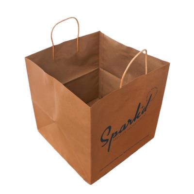 China Manufacturing Recyclable Recycle Square Brown Craft Kraft Paper Bag Package With Handle Shopping Gift Packing Bag for sale