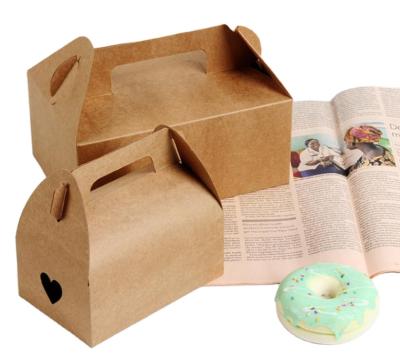 China Recycled Materials Brown Kraft Paper Cake Box Custom Printing Logo With Handle Food Boxes Packaging for sale