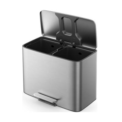 China NewIcon Sustainable Recycling Bin 2 Compartments 56L Stainless Steel Trash Can Recycling Kitchen Household Recycle Bin en venta