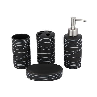 China Sustainable Popular Ceramic Bathroom Set Accessories Black Zabra Painting 4pcs Bathroom Accessories à venda