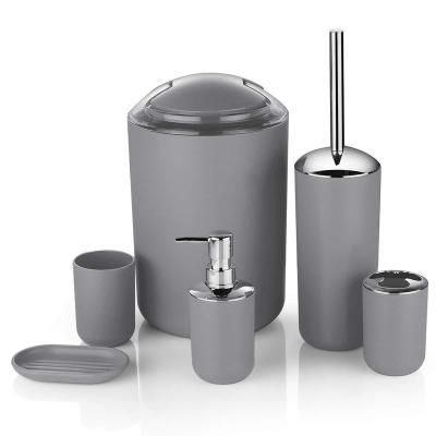 Cina Sustainable Black Gray White 6PC Bathroom Accessories Sets 2020 Design Plastic Home Bathroom Accessories in vendita