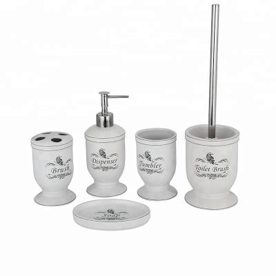 중국 Sustainable White Ceramic Bathroom Accessories Set 5 Piece Bath Organizer For Hotel 판매용