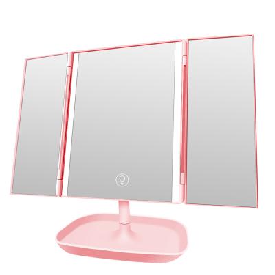 중국 Portable Lighted 10X Makeup Mirror Household LED Makeup Mirror Triple Triple Organizer with LED Mirror Light 판매용