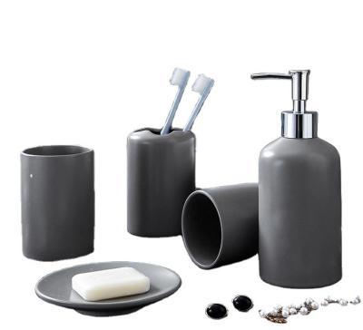 Cina New Product Sustainable Ideas 2021 Ceramic Bathroom Set Ceramic Liquid Soap Dispenser Set in vendita