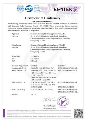 CE - Shenzhen Ruisong Electric Appliance Co., Ltd.