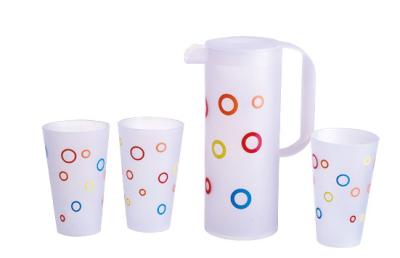 China Plastic Water Jug plastic pitcher plastic jug set Plastic Jug with cups and tray for sale