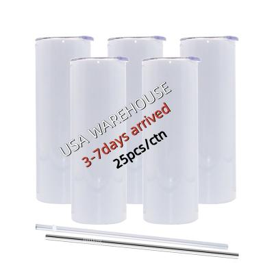 China Sustainable USA Warehouse Stocked Stainless Steel Double Wall Insulated 20oz Sublimation Blanks Straight Slim White Tumblers for sale