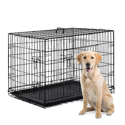 China Stocked Outdoor Folding RTS Black Metal Dog Crate Large Durable Dog Cage for sale