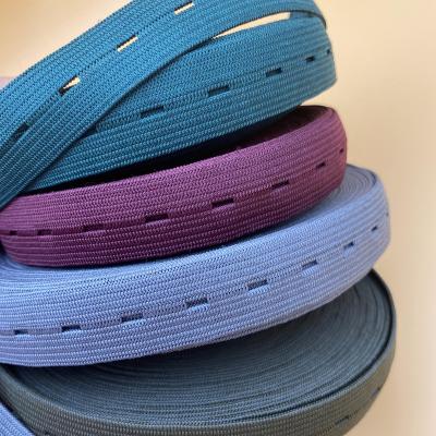 China High tenacity 20mm knitted buttonhole elastic band kids and maternity apparel polyester latex yarn sewing strap for sale