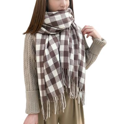 China 2021 Winter New Warm Women's Long Plaid Cashmere Tassel Shawl Thickened Scarf for sale