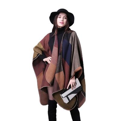 China Cashmere Autumn And Winter All-match Plaid Ladies Travel Cashmere Ethnic Style Chunky Slit Shawl for sale